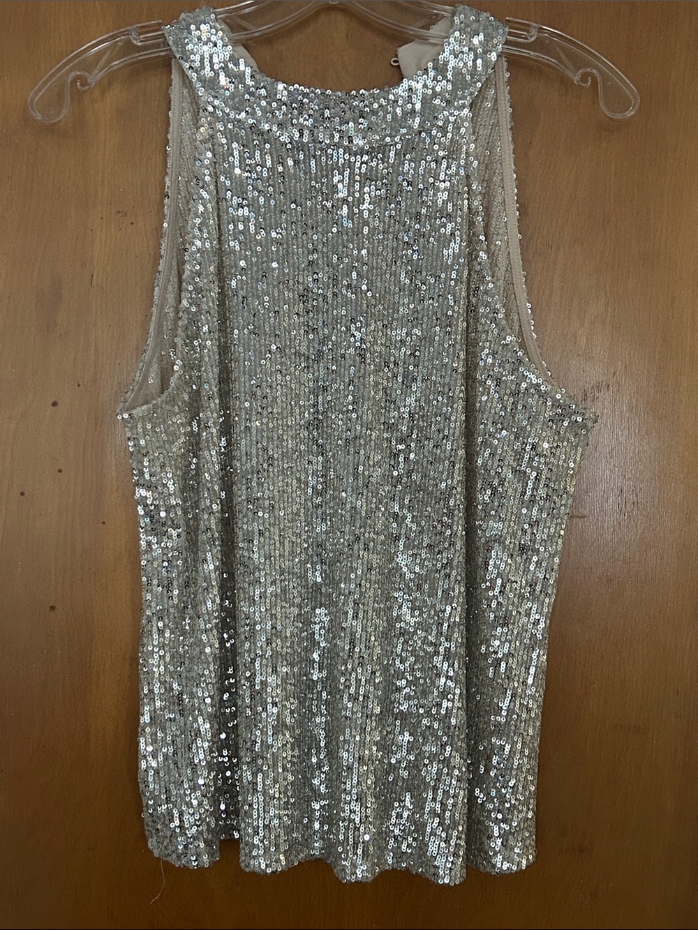 Love On A Hanger Silver Fully Sequin Embellished Sleeveless Tank Top